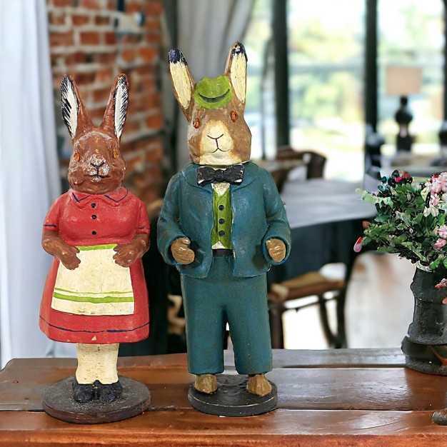 Cody Foster Vintage Rabbit Couple 2 Figurines 8 Inches Pa771 Resin Multicolored