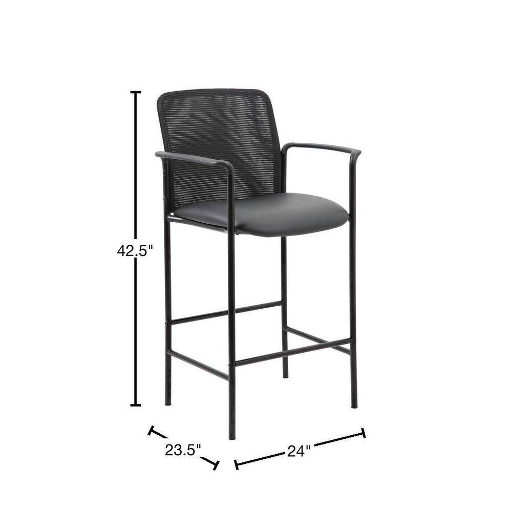 BOSS Office Products BOSS Black Office Back Mesh Vinyl Seat Bar Height Chair Fixed Arm Rests B16909-CS