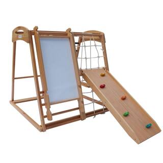 TIRAMISUBEST Solid Wood 7-in-1 Indoor Climber with Slide and Swing for Kids from 18 months to 10 years old W679XYS00027