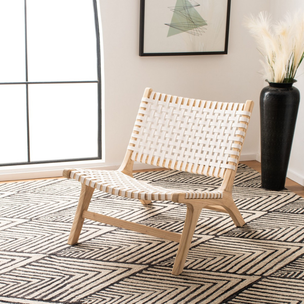 Lana Leather Woven Arm Chair  Natural/White   Midcentury   Armchairs And Accent Chairs   by Rustic Home Furniture Deco  Houzz