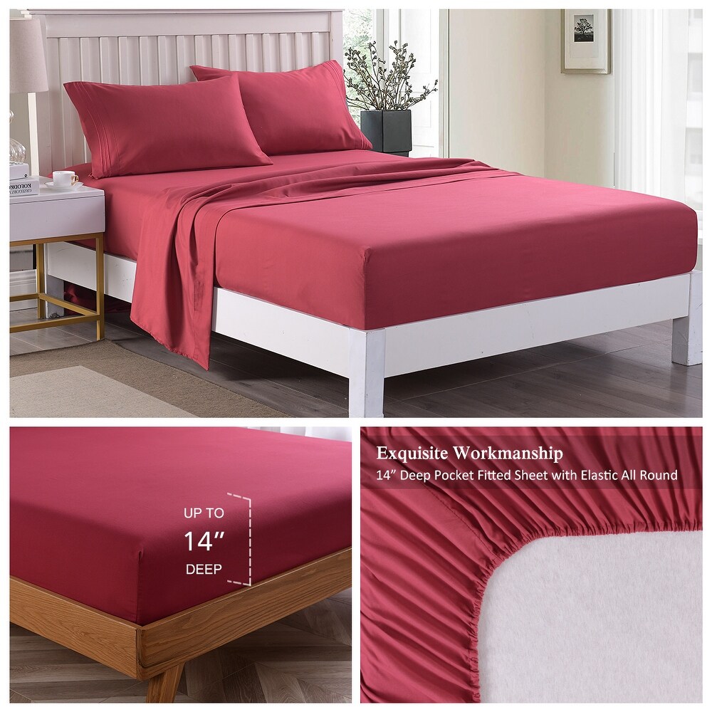 Premium Embroidered 4 Piece Microfiber Bed Sheet Set