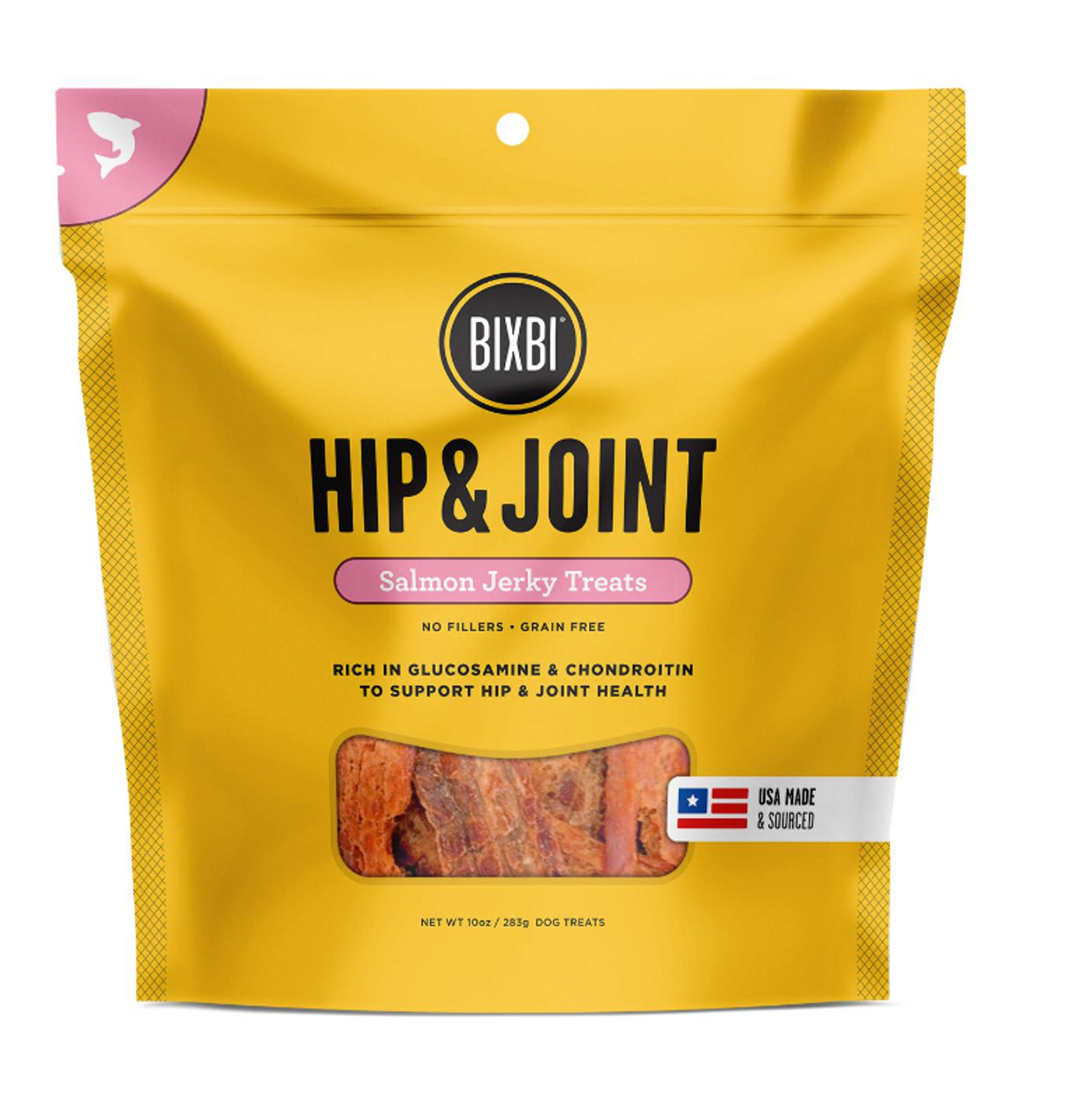 Bixbi Hip and Joint Support Salmon Jerky Dog Treats， 4oz.