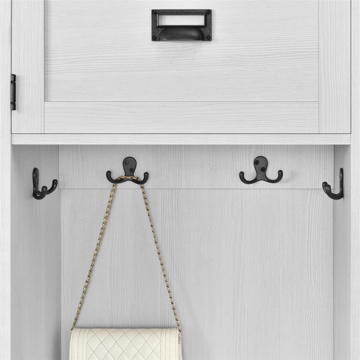 Woven Paths Scandi Farmhouse Entryway Hall Tree with Storage Bench， Ivory Pine