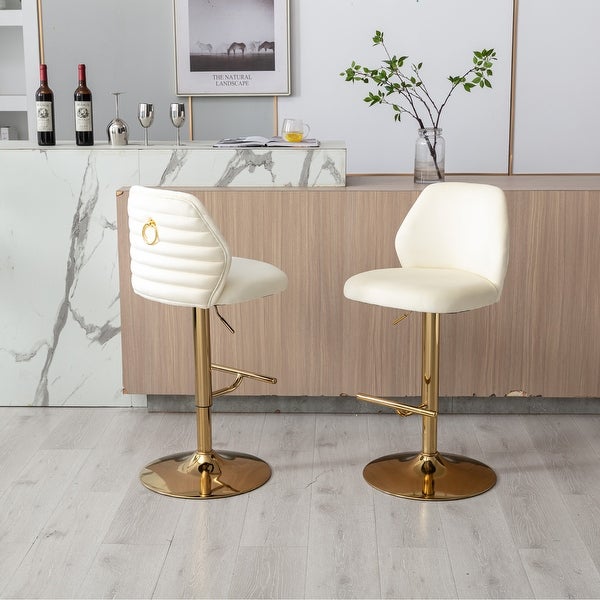 Swivel Bar Stools Chair Set of 2 Modern Adjustable Counter Height Bar Stools， Velvet Upholstered Stool Chrome Golden Base