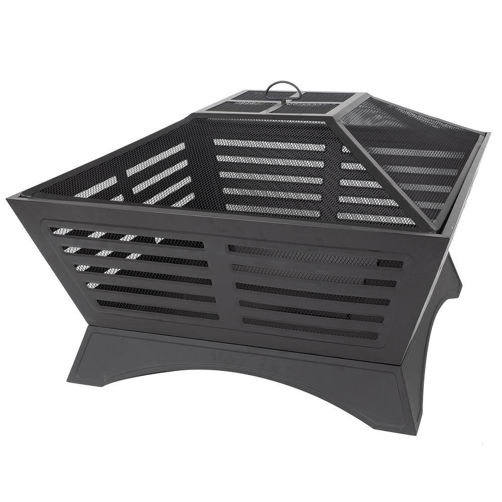 Pleasant Hearth Hutchinson 32.8 in. W x 23.7 in. H Square Steel Wood Burning Black Fire Pit OFW380S