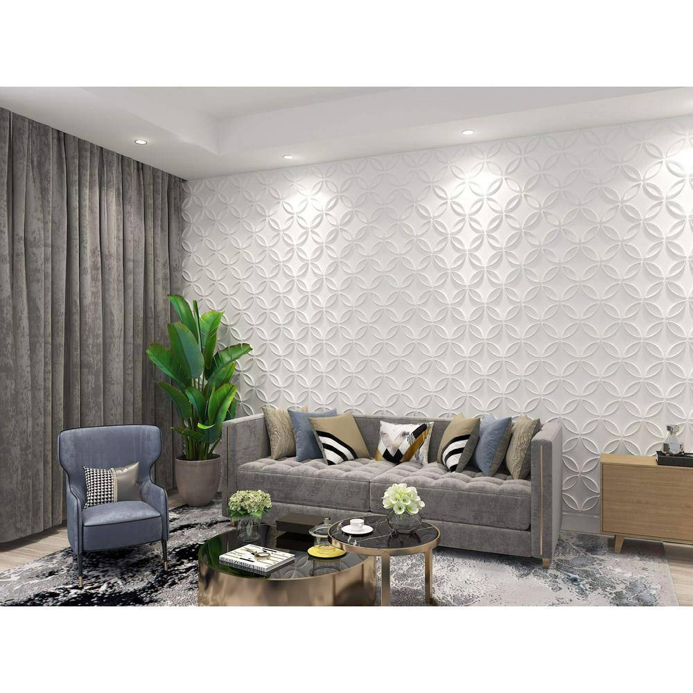 Art3d Interlocking Circles 19.7 in. x 19.7 in. PVC Wall Panel in Matt White for Interior Decoration (32 sq. ft.) A10hd048WTP12