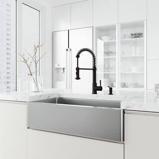 VIGO Edison Single Handle Pull-Down Sprayer Kitchen Faucet Set with Soap Dispenser in Matte Black VG02001MBK5