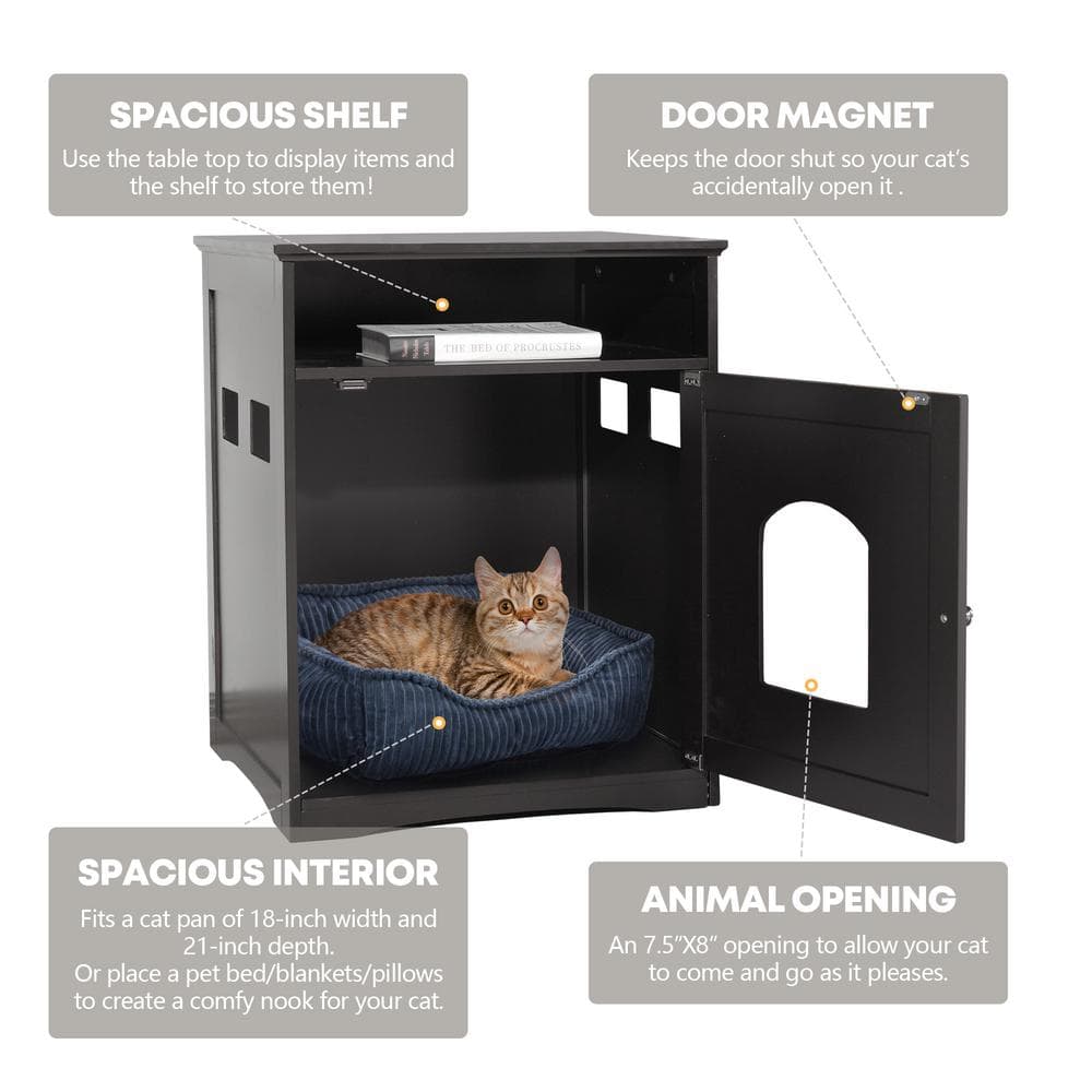 COZIWOW Cat Hidden Litter Box Furniture Enclosure with Tabletop, Black CW12M0332