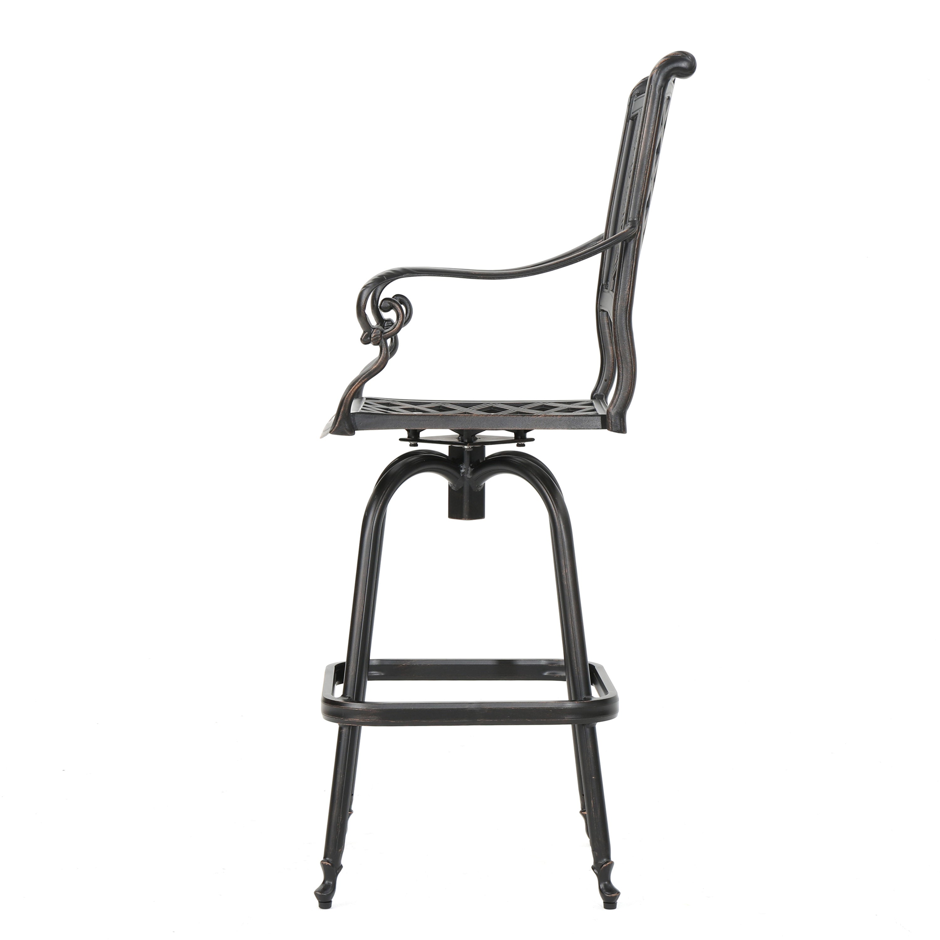 Pomelo Traditional Outdoor Shiny Copper Cast Aluminum Swivel Barstool with Arms