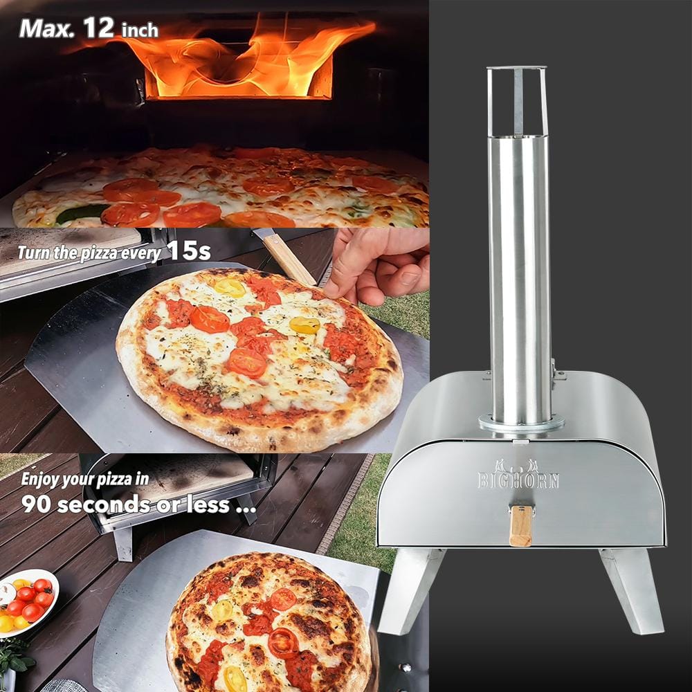 BIG HORN Pizza Ovens Wood Pellet Pizza Oven Wood Fired Pizza Maker Portable Stainless Steel Pizza Grill SRPG18003