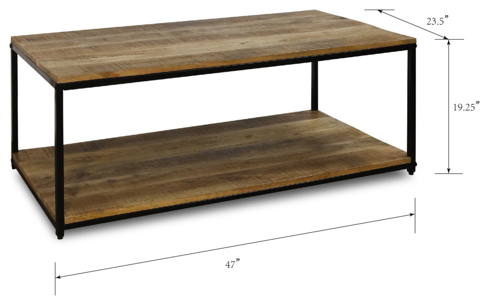 Rustic Coffee Table  Rectangle Top  Lower Open Shelf With Natural Mango Finish   Industrial   Coffee Tables   by Declusia  Houzz