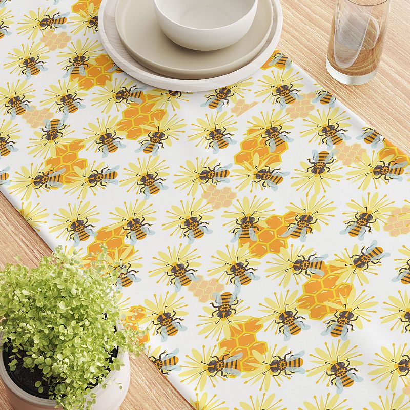 Table Runner， 100% Cotton， 16x72， Honey Bee Sketch