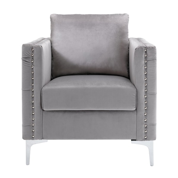 Modern Velvet Armchair Tufted Button Accent Chair Club Chair with Steel Legs