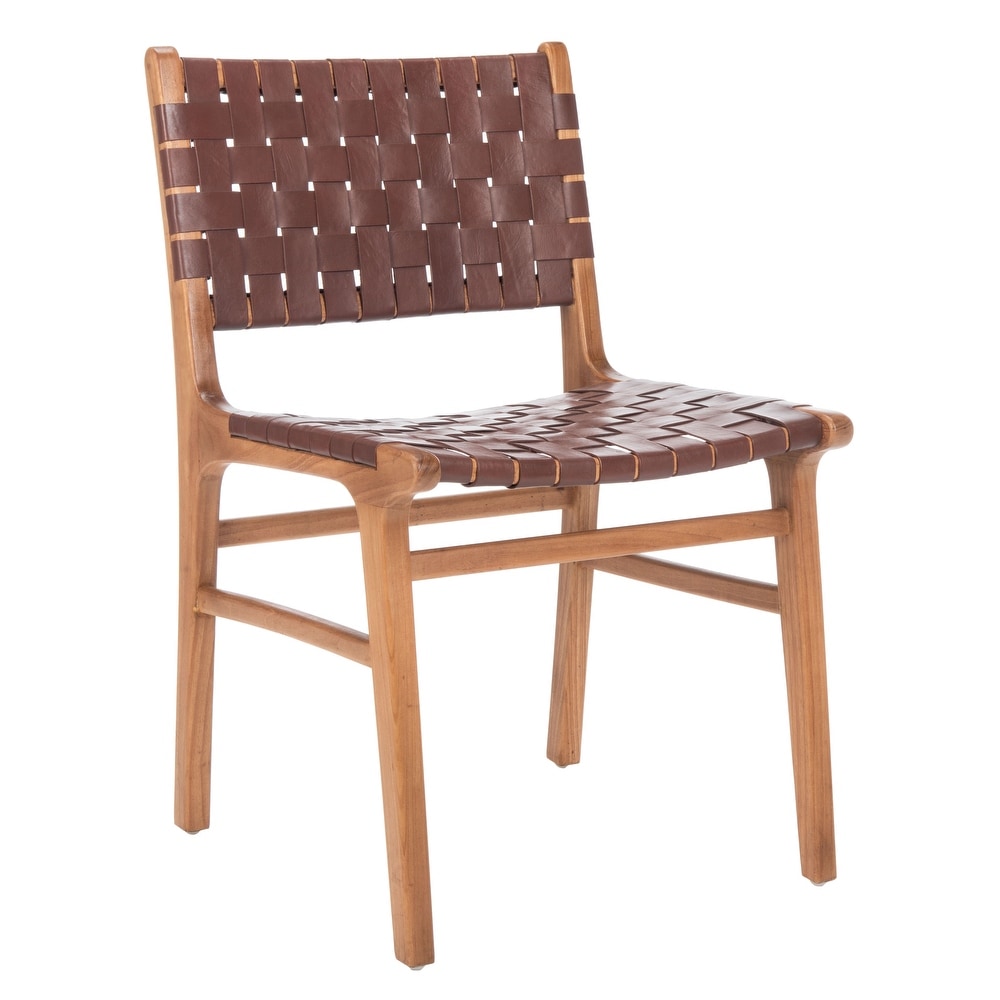 SAFAVIEH Taika Woven Leather Dining Chair   Cognac / Natural