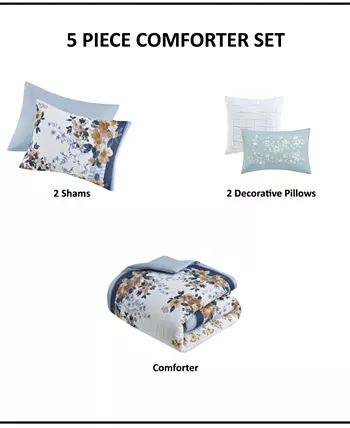 Madison Park Jules Cotton Floral 5-Pc. Comforter Set， Full Queen