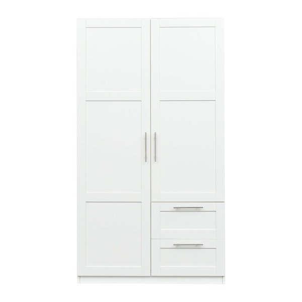 Traditional wooden wardrobe 2 door locker with 2 drawers， adjustable shelves and adult hanging rods， metal handles - - 38105665