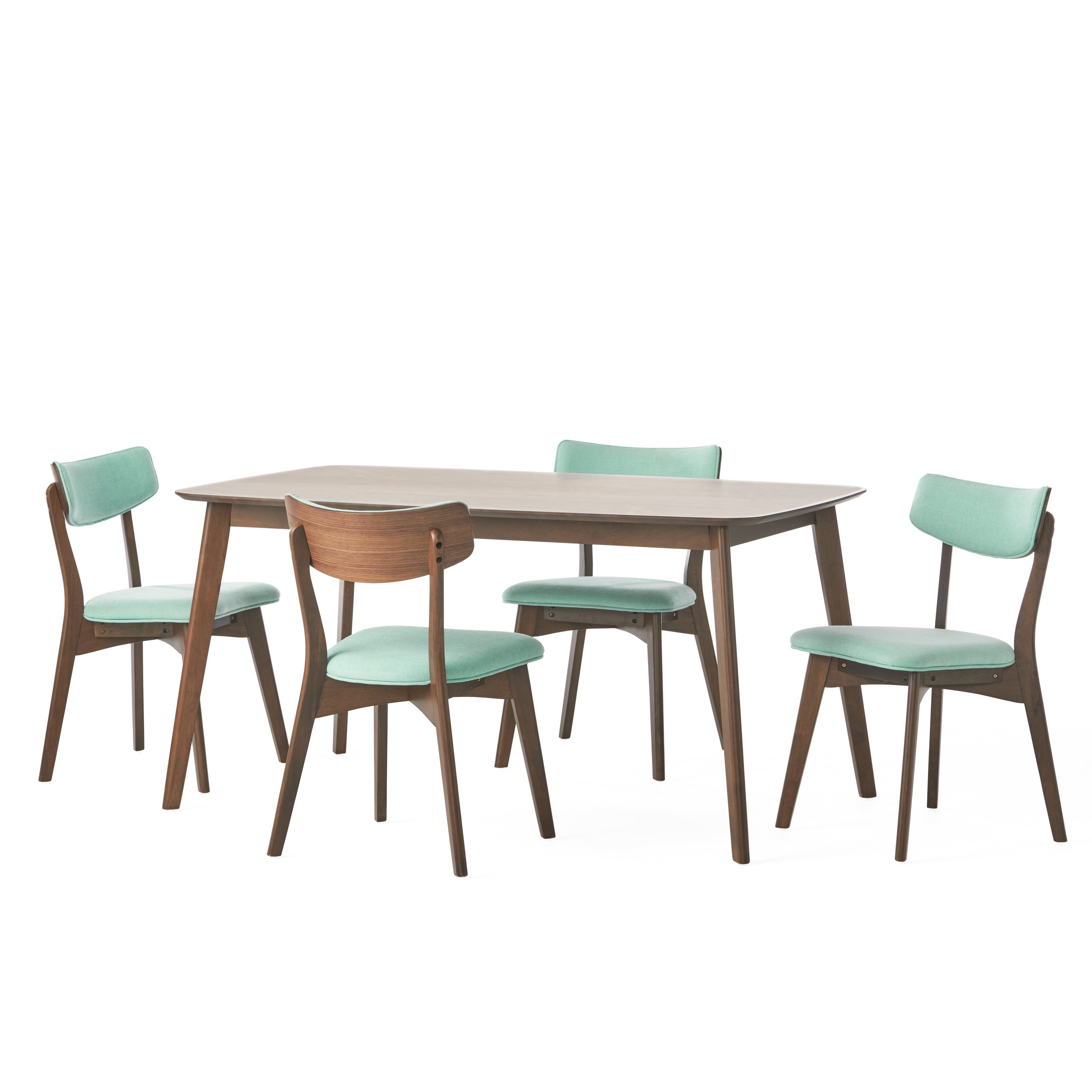 Aman Mid Century Finished 5 Piece Wood Dining Set with Fabric Chairs