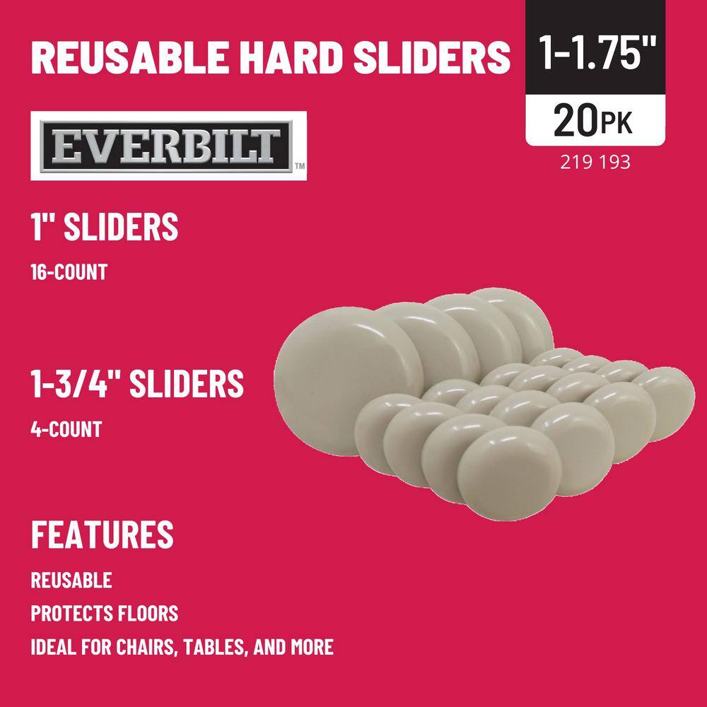 Everbilt (16) 1 in. and (4) 1-34 in. Beige Round Self-Adhesive Plastic Heavy Duty Furniture Slider for Carpeted Floors (20-Pack) 4760144EB