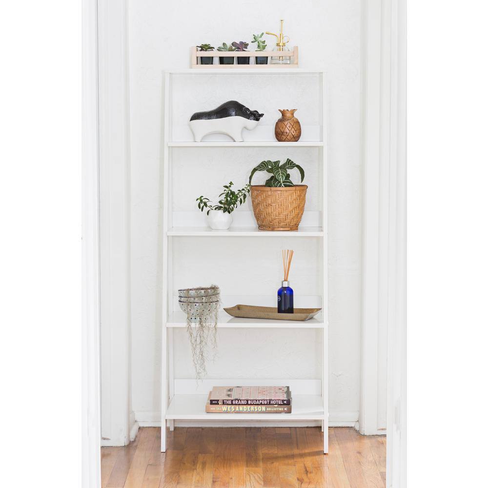 Walker Edison Furniture Company 55 in. White Wood 4-shelf Ladder Bookcase with Open Back HDS55LDWH