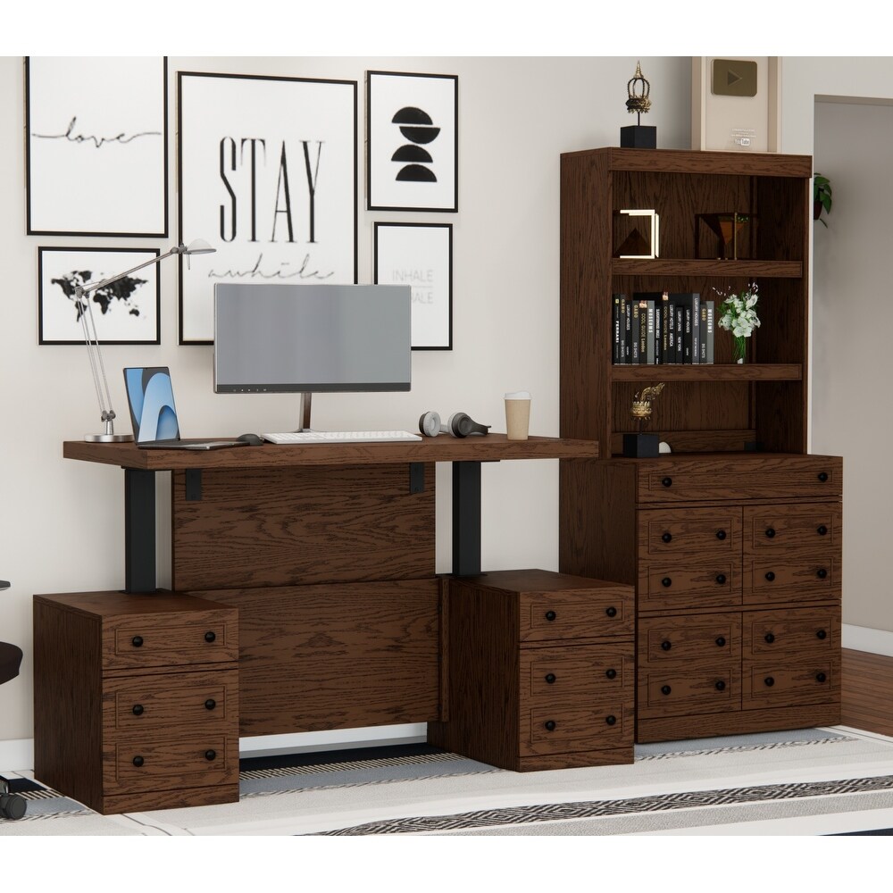 Windsor Sit Stand Storage Desk with File Drawer Bookcase