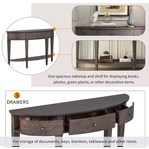 Modern Curved Console Table Sofa Table with 3 drawers