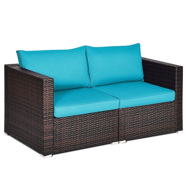 2PCS Patio Furniture Rattan Loveseat Sofa with Removable Cushion - Overstock - 33501569