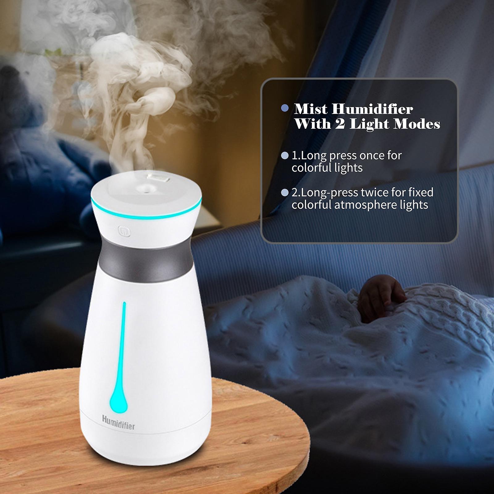 White 800ml Personal Colorful Mist Humidifier Portable Usb Humidifier With 2 Mist and Light Modes Quiet Cool Air Humidifier For Desktop Home Office Bedr