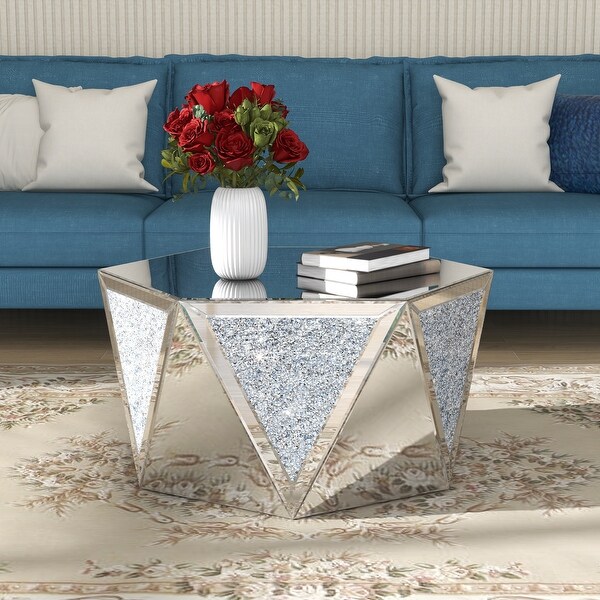 Mirrored Coffee Table Crystal Diamond Accent Table 31.5''