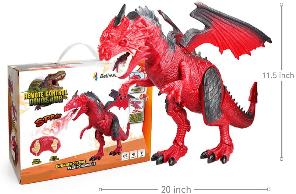 Allaugh Infrared RC Dinosaur Toys Remote Control Dragon Shaking Head Walking Spray Kids Toy Gift