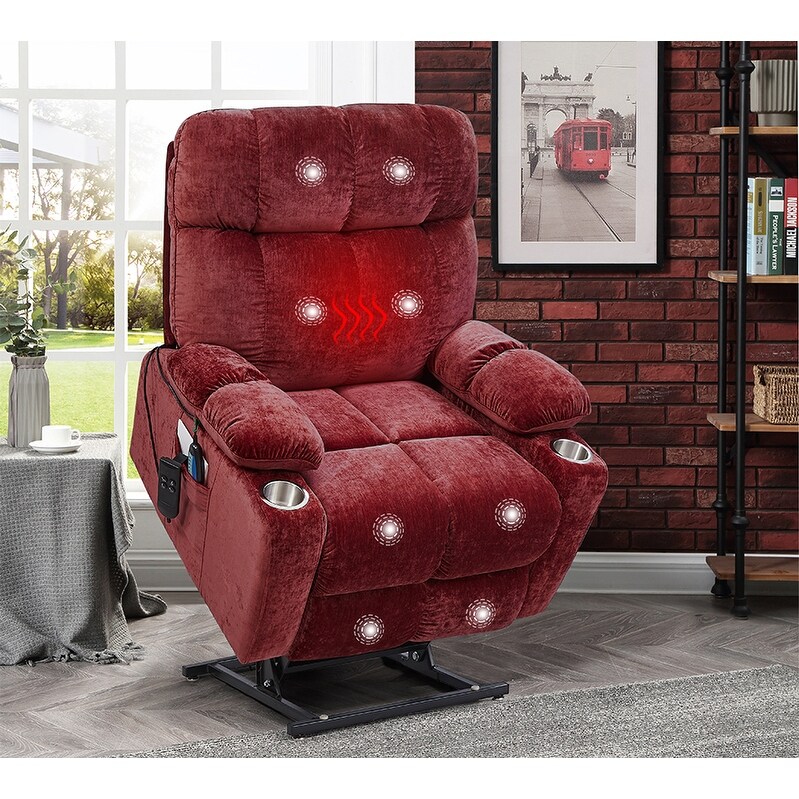 Dual Motor Power Lift Recliner  Fabric Recliner Sofa Chair for Elderly  180掳 Lay Flat Recliner with Heat and Massage Fuctions