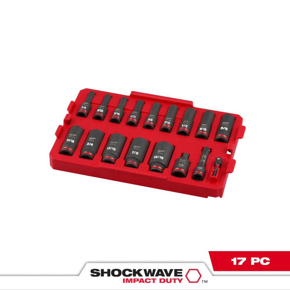 Milwaukee SHOCKWAVE Impact Duty Socket 3/8” Dr 17pc SAE Tray Set