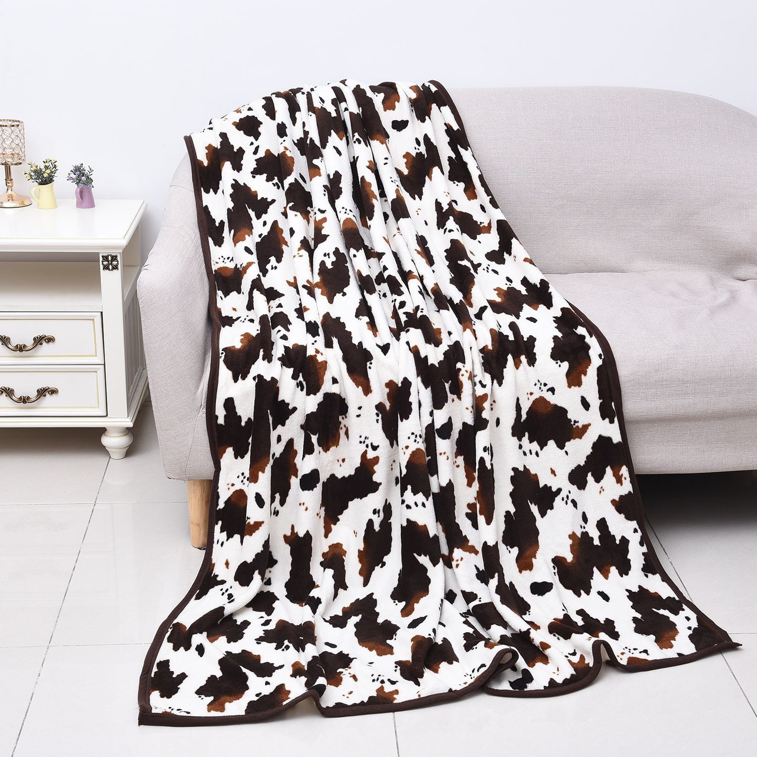 Shop LC Homesmart Brown Cow Print Throw Blanket Warm and Cozy Coral Fleece Animal Print