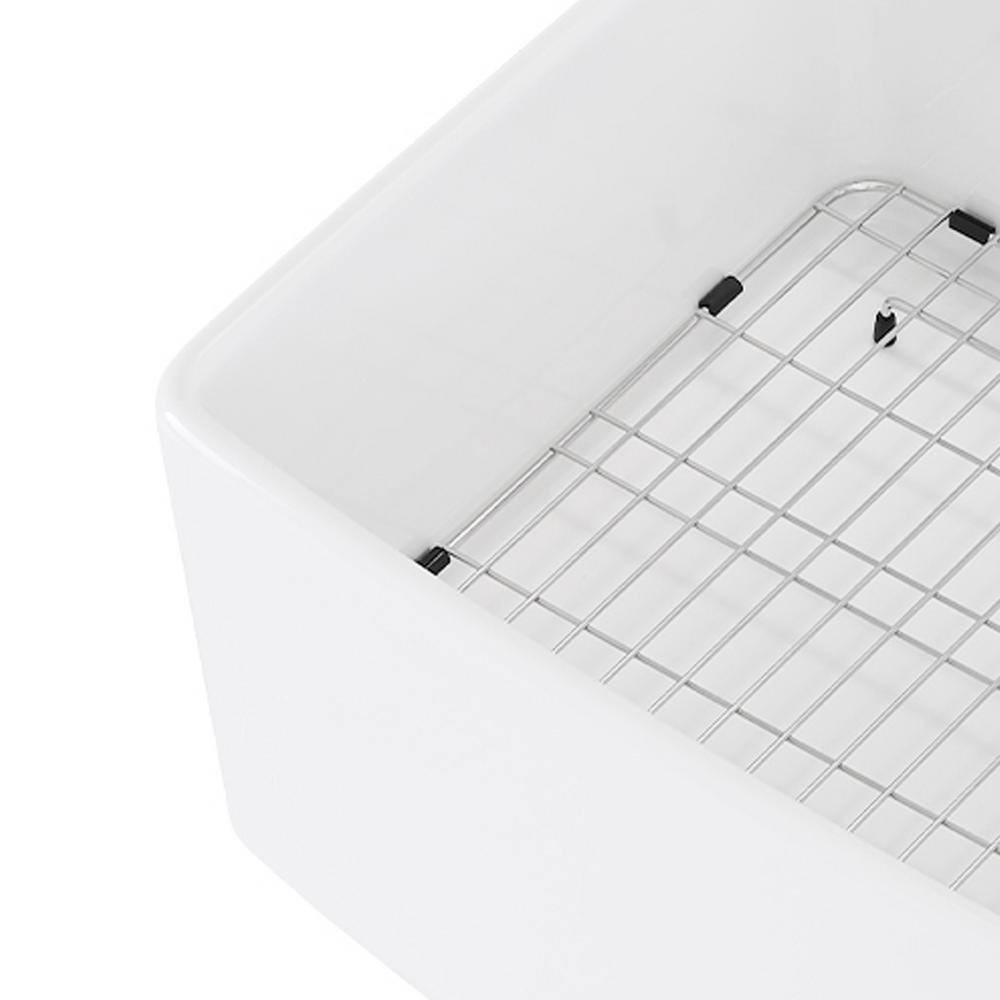 Maincraft White Fireclay 33 in. Single Bowl Farmhouse Apron Kitchen Sink with Bottom Grid HK12-2567052