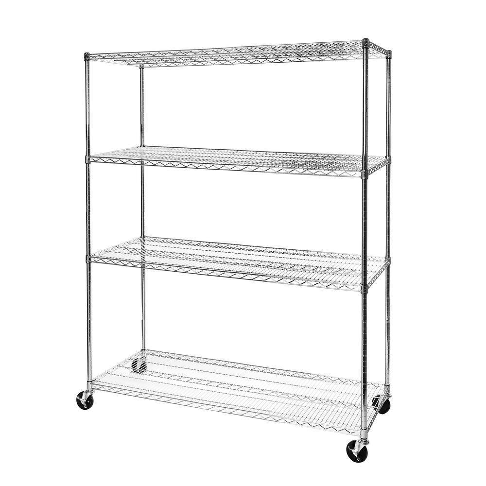 Seville Classics Mega Rack Silver 4-Tier NSF-Certified Steel Wire Garage Storage Shelving Unit (60 in. W x 76 in. H x 24 in. D) SHE24601B