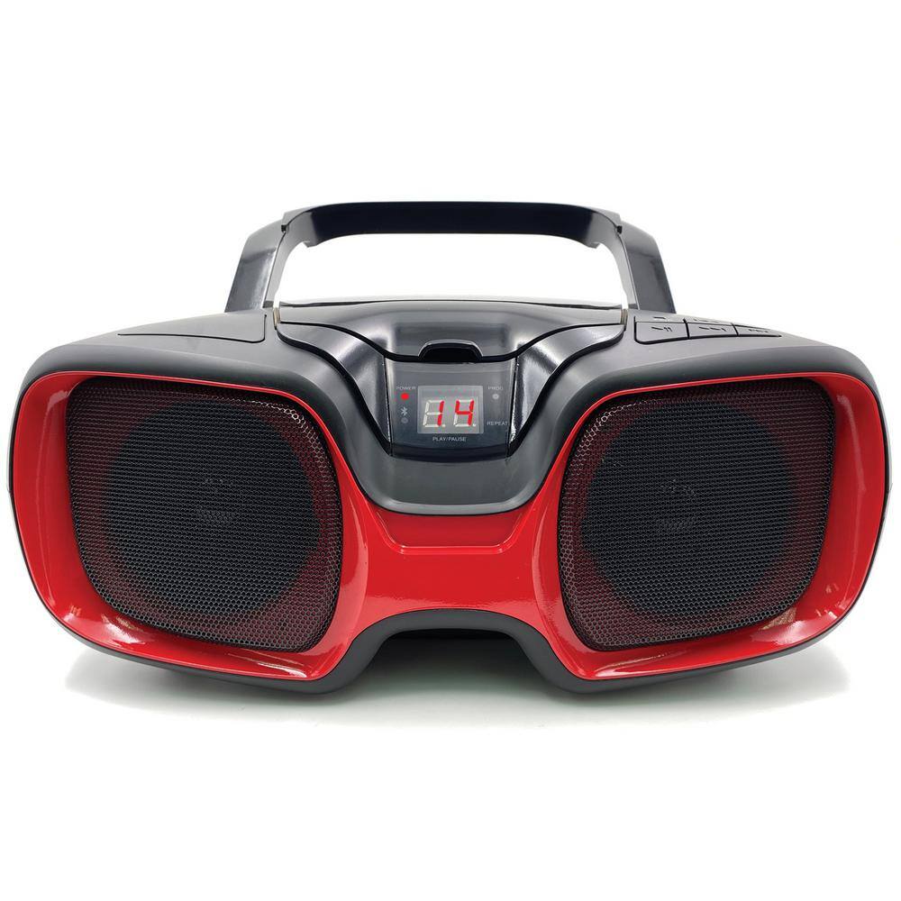 SYLVANIA Bluetooth Portable CD AMFM Radio Boombox in Red SRCD1037BT-BLACKRED