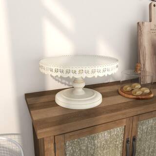 Litton Lane White Decorative Cake Stand with Lace Inspired Edge 50481