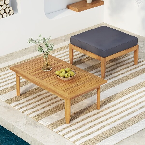 Sloane Outdoor Acacia Wood Coffee Table with Ottomanby Christopher Knight Home