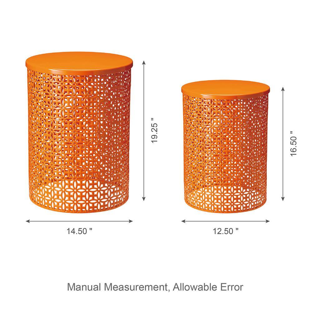 Glitzhome Multi-Functional Metal Orange Garden Stool or Plant Stand or Accent Table (Set of 2) 2003800007