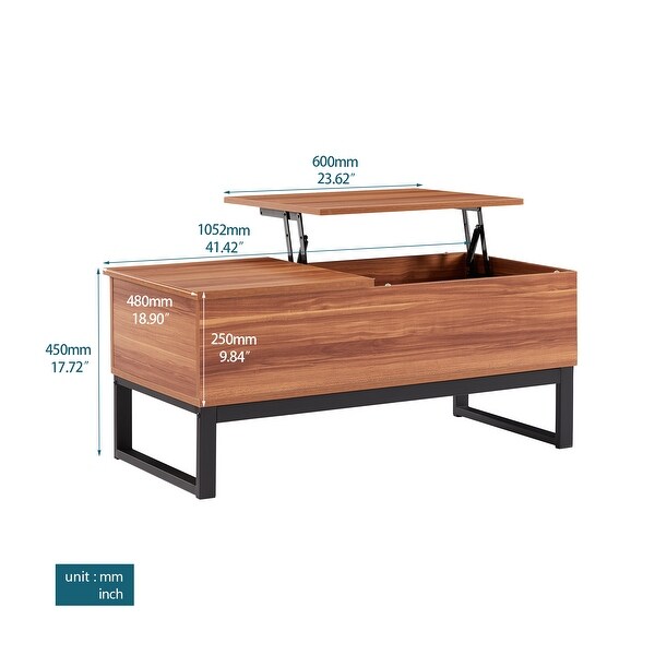 Liftable table top coffee table computer table， steel/metel legs support， big storage space，