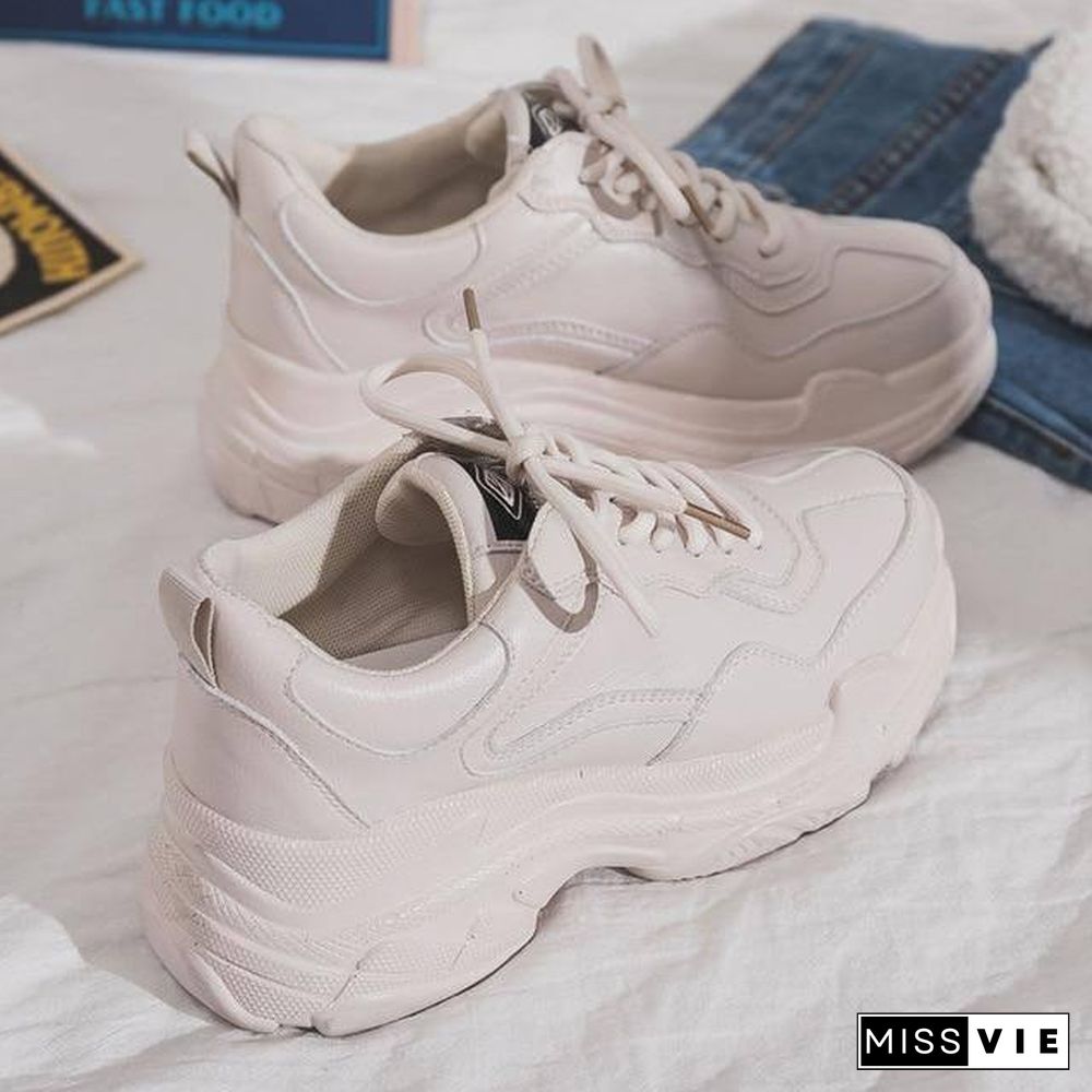 White Women Shoes New Chunky Sneakers For Women Lace-Up White Vulcanize Shoes Casual Fashion Dad Shoes Platform Sneakers Basket