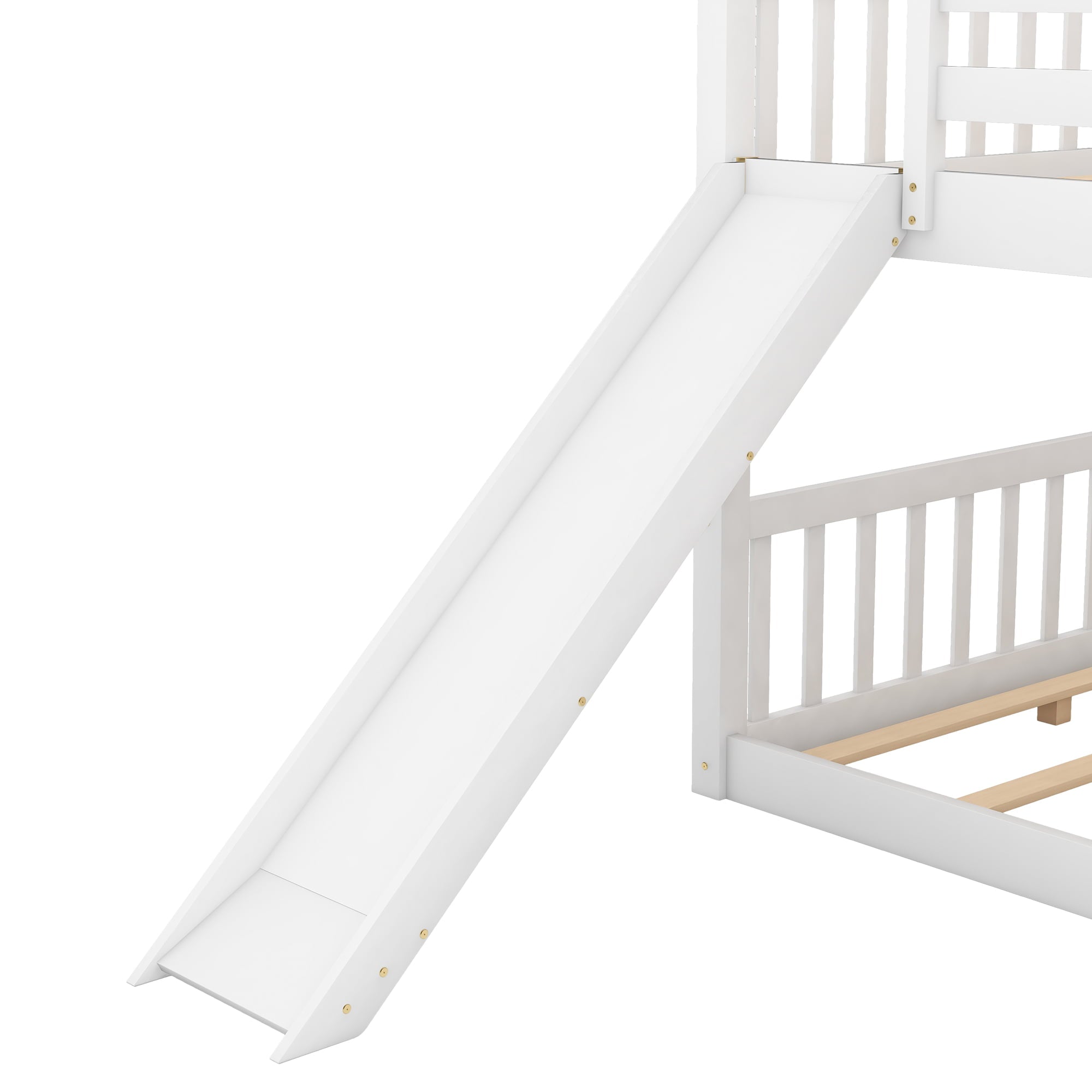 Euroco Full over Full Floor Bunk Bed with Slide and Ladder for Kids Bedroom, White