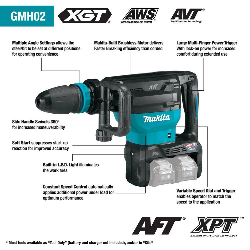 Makita 40V max X2 XGT (80V max) Brushless Cordless 28 lb. AVT Demolition Hammer AWS (Tool Only) GMH02Z