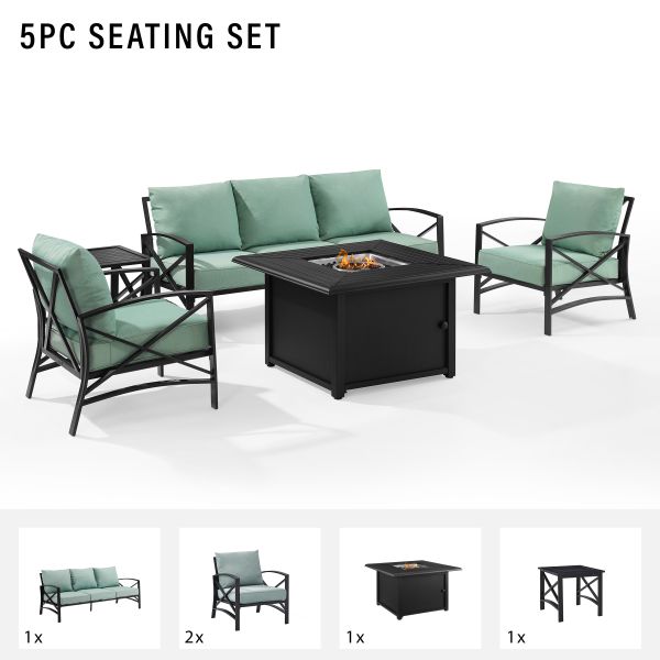 Kaplan 5Pc Outdoor Metal Sofa Set W/Fire Table