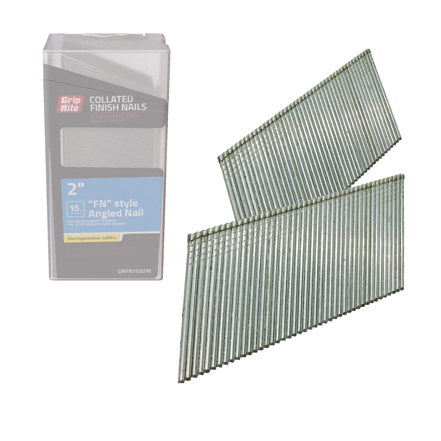 Grip-Rite 2 in. 15 Ga. Angled Strip Electro Galvanized Finish Nails 1000 pk