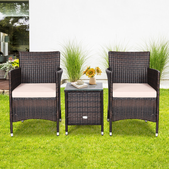 Costway 03548729 3 Pcs Outdoor Rattan Wicker Furni...