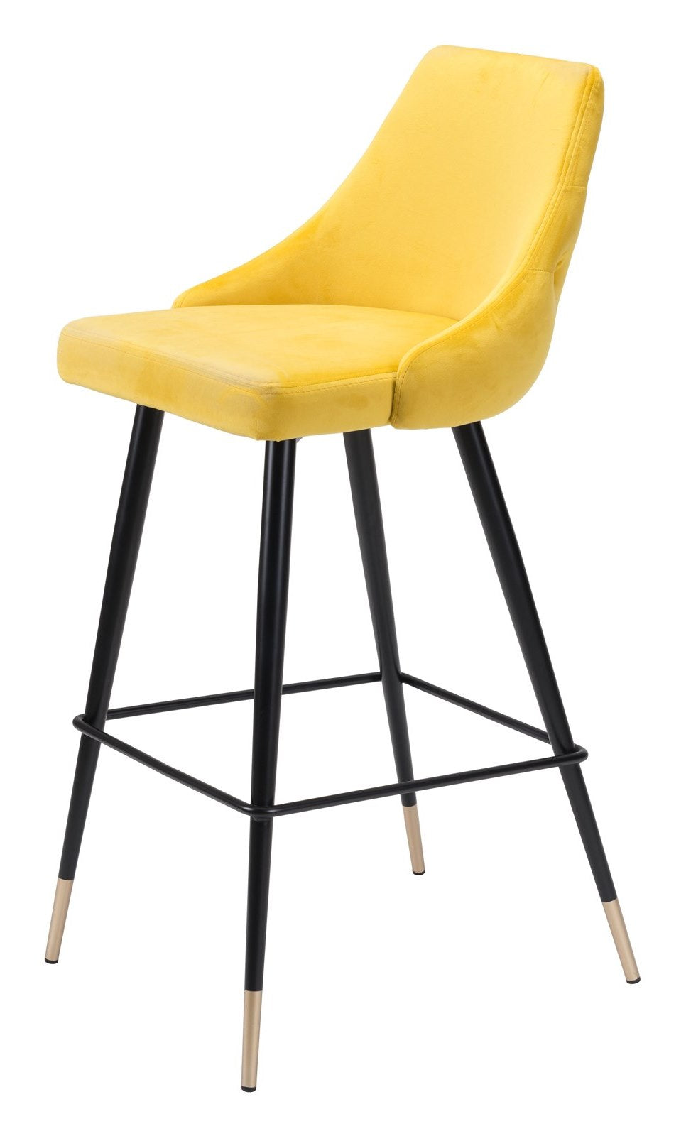 Modern Contemporary Bar Side Stool Chair Barstool， Yellow， Velvet Fabric Stainless Steel