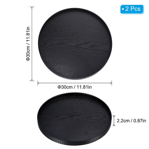 2pcs Wood Serving Tray Round Decorative Platter Home Kitchen Table