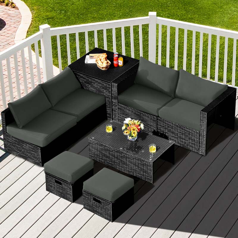 8 Pcs Rattan Wicker Outdoor Patio Furniture Sectional Sofa Set with Storage Box & Waterproof Cover