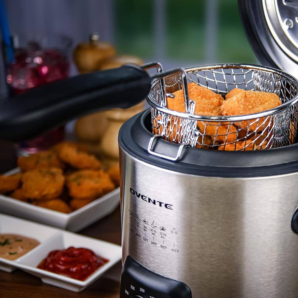 OVENTE 0.9 Qt. Nickel Brushed Mini Deep Fryer with Removable Basket FDM1091BR