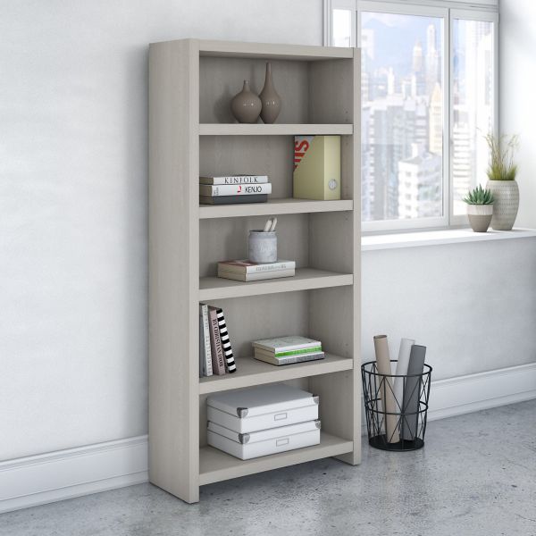 Office by kathy ireland Echo 5 Shelf Bookcase in Gray Sand